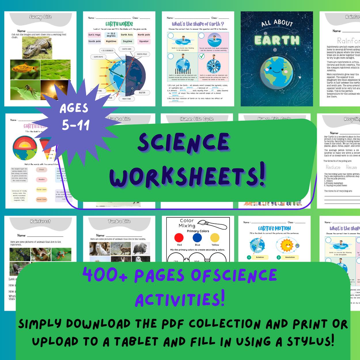 Kids Science Printable Worksheet Bundle